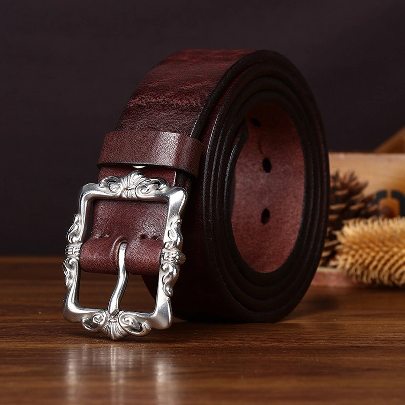 Canyon Scroll Leather Belt with Stainless Steel Pin Buckle | 3.8cm Wide