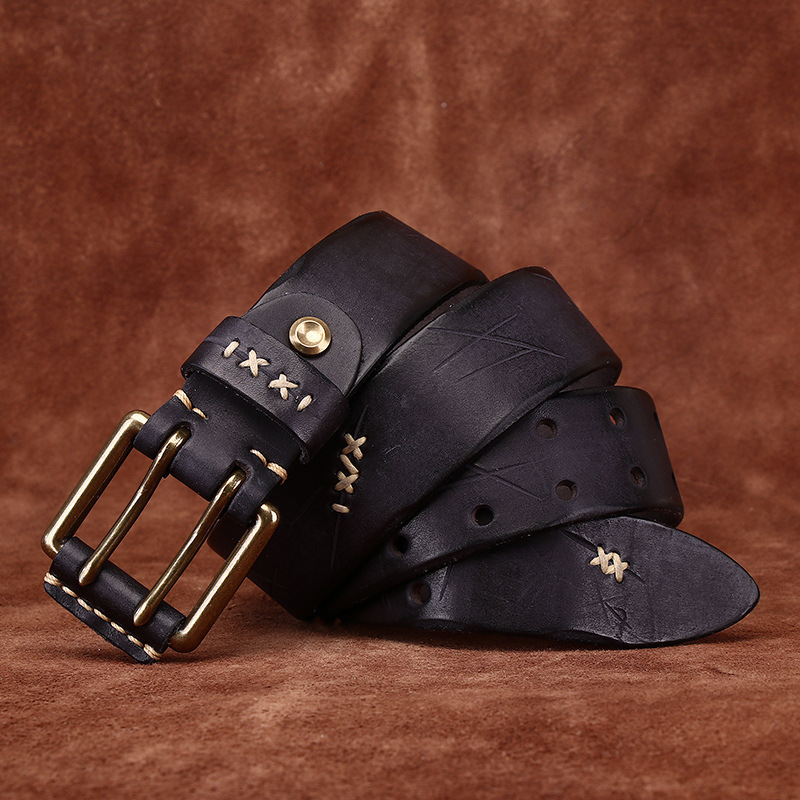 Vintage Double-buckle Leather Belt Wide 3.8CM B41