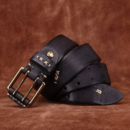 Vintage Double-buckle Leather Belt Wide 3.8CM B41