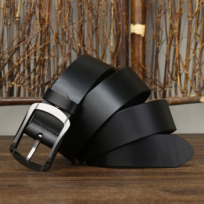 Hypoallergenic Ceramic Buckle Genuine Leather Belt Wide 3.8CM B49