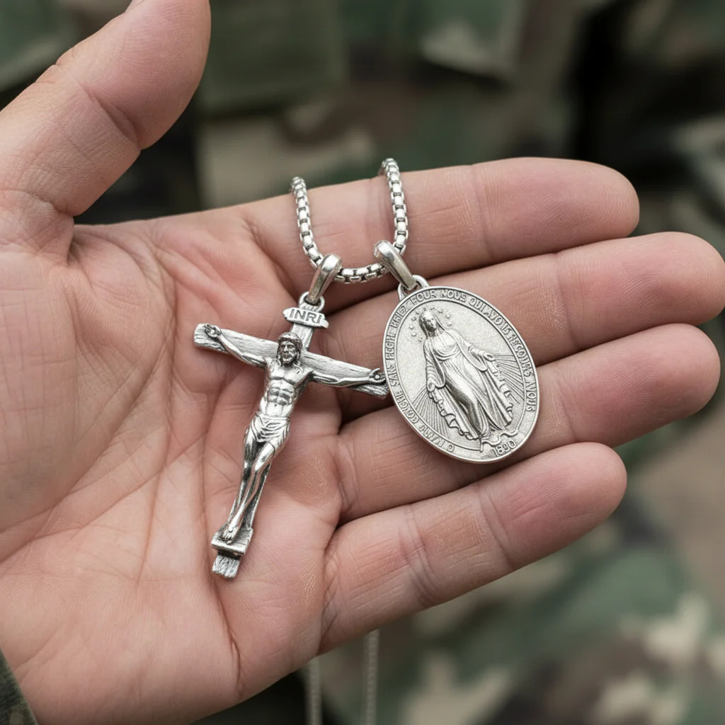 Jesus Cross and Virgin Mary Combination Necklace Pendant