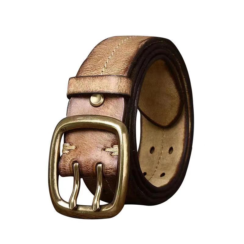 Vintage Double-buckle Genuine Leather Belt 3.8cm B09-KKICO