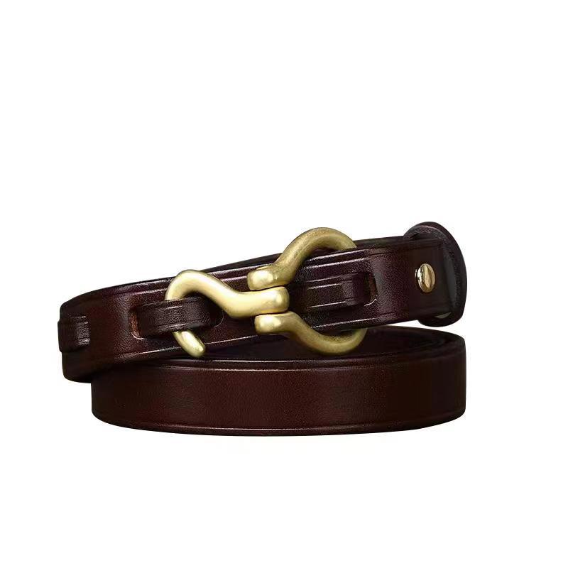 Vintage Copper Hook Genuine Leather Thin Belt 2.0cm Wide B25-KKICO