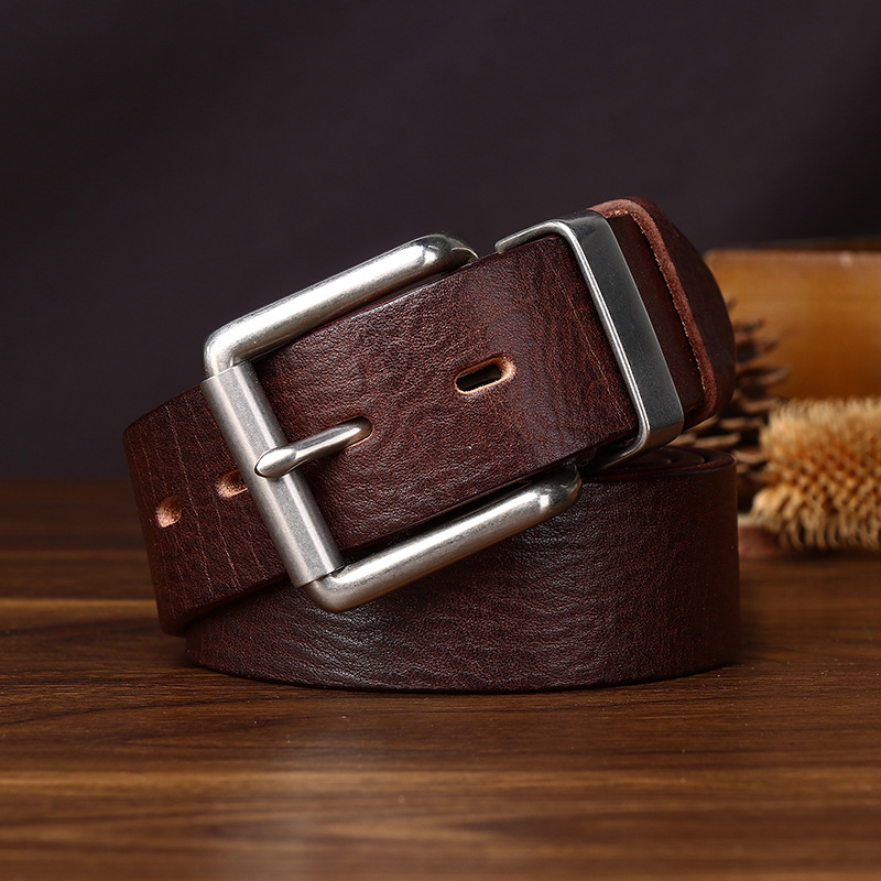 Leather Belt with Steel Buckle – 3.8cm Wide