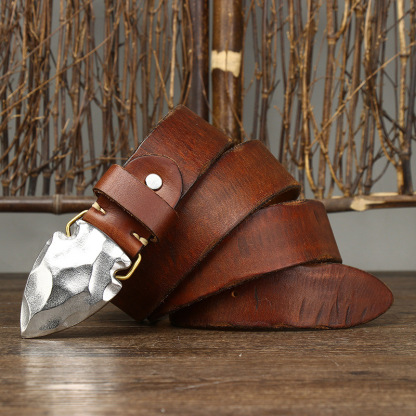 Vintage Stainless Steel Buckle Genuine Leather Belt 3.8cm B16