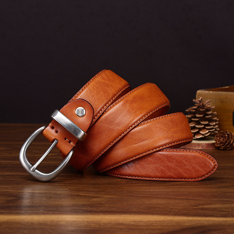 Giovanni Stainless Steel Buckle Leather Belt Wide 3.3CM B33