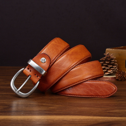 Giovanni Stainless Steel Buckle Leather Belt Wide 3.3CM B33