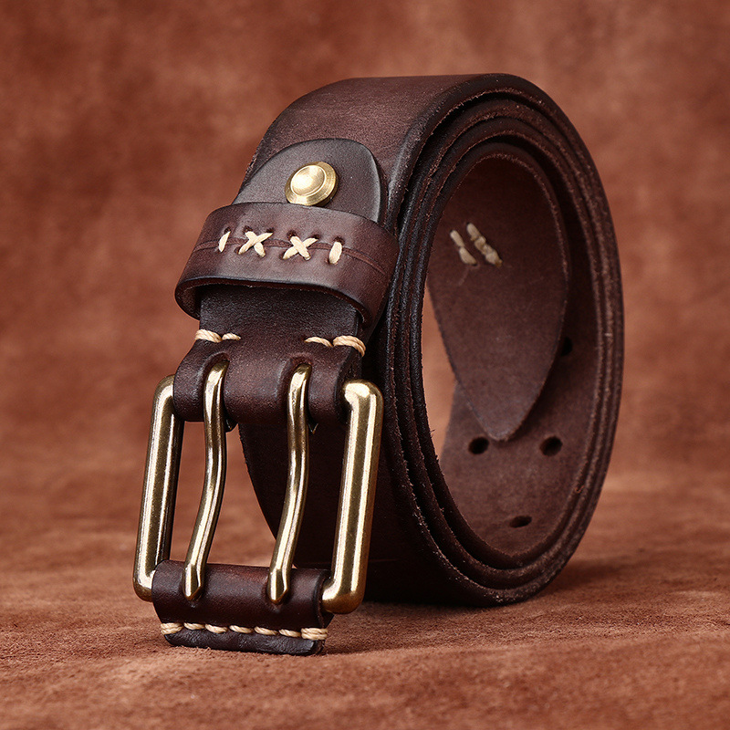 Vintage Double-buckle Leather Belt Wide 3.8CM B41