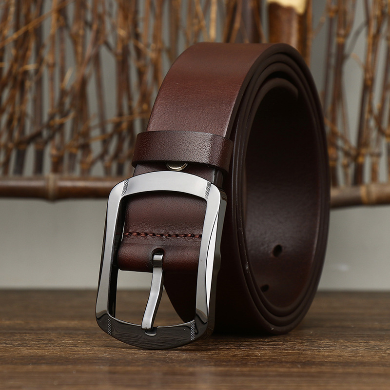 Hypoallergenic Ceramic Buckle Genuine Leather Belt Wide 3.8CM B49
