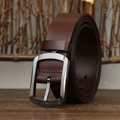 Hypoallergenic Ceramic Buckle Genuine Leather Belt Wide 3.8CM B49