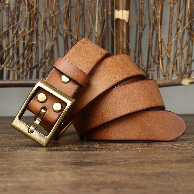 Vintage Brass Buckle Genuine Leather Belt Wide 3.8CM B53