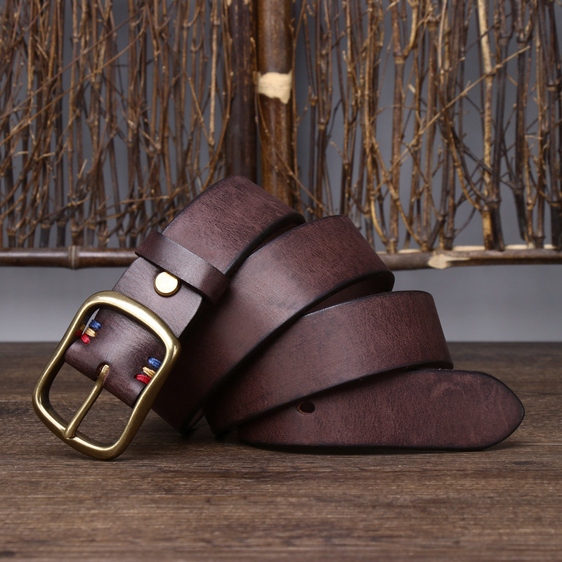 Vintage Brass Buckle Genuine Leather Belt Wide 3.8CM B56