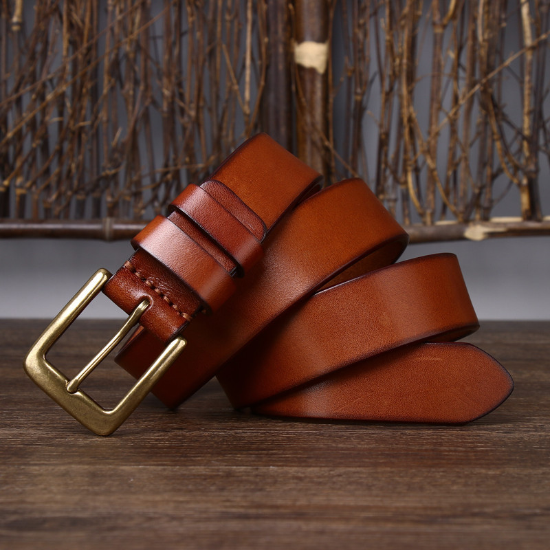 Vintage Brass Buckle Genuine Leather Belt Wide 3.3CM B58-KKICO