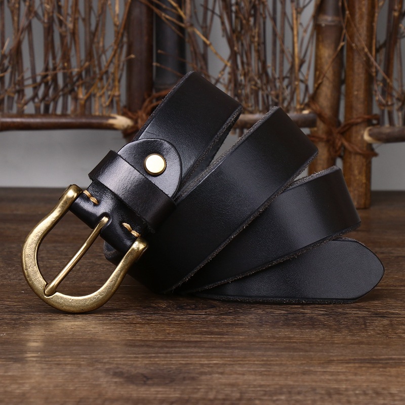 Vintage Brass Buckle Genuine Leather Belt Wide 3.8CM B59-KKICO