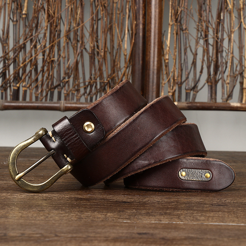 Horseshoe Buckle Vintage Genuine Leather Belt Wide 3.8CM B60-KKICO