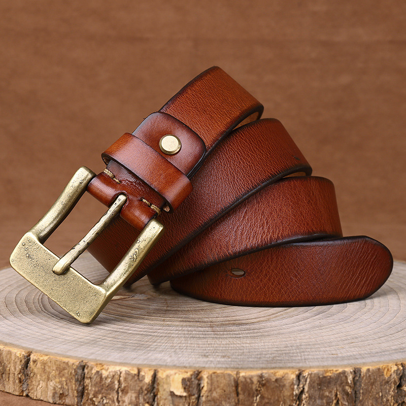 Vintage Brass Buckle Genuine Leather Belt Wide 3.8CM B61-KKICO