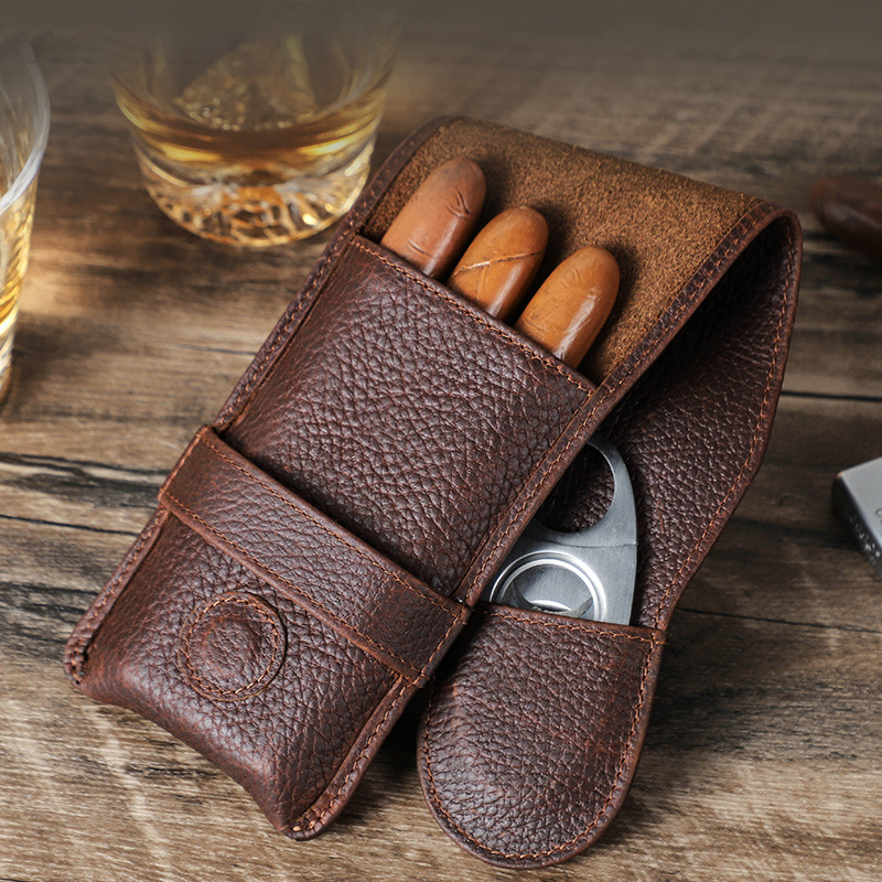 Vintage Genuine Leather Cigar Storage Bag AB04
