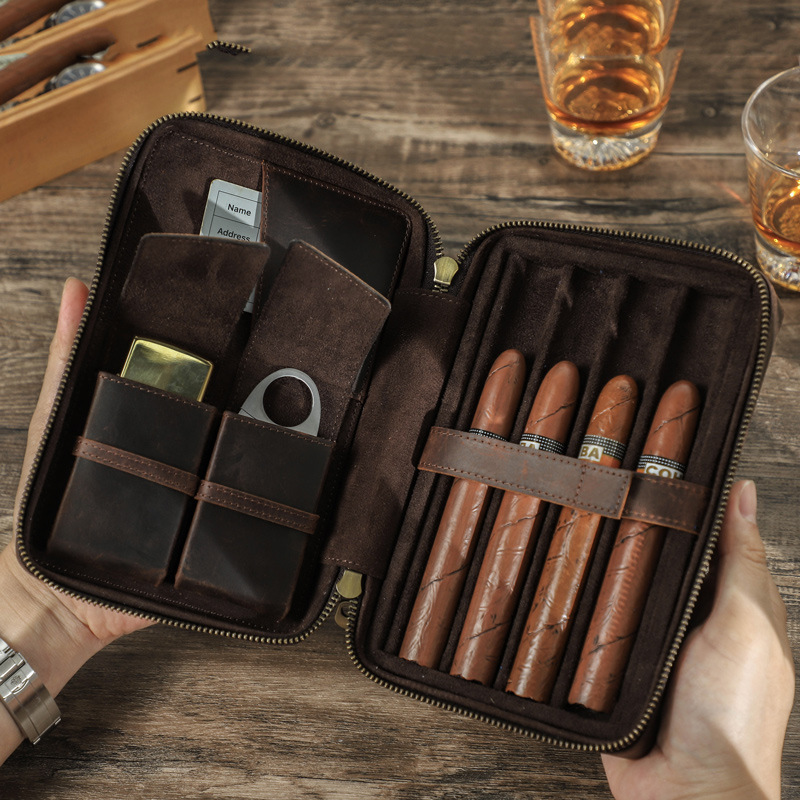 Portable Travel Leather Cigar Case AB06