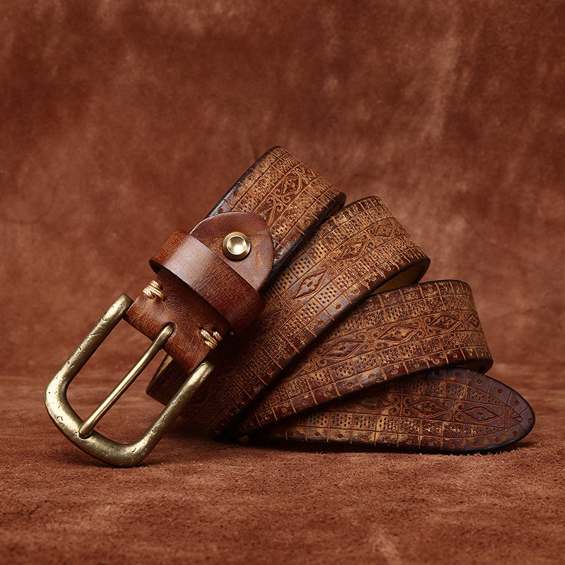 Vintage Brass Buckle Genuine Leather Belt Wide 3.8CM B63-KKICO