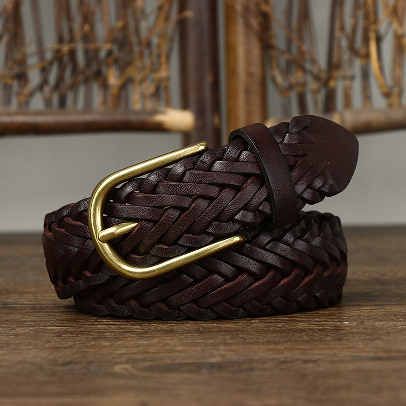Genuine Leather Woven Belt 3.0cm B07