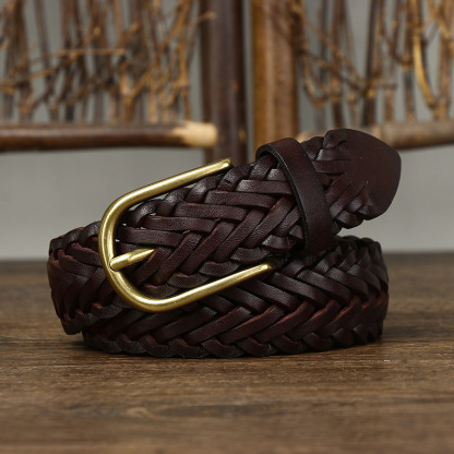 Genuine Leather Woven Belt 3.0cm B07