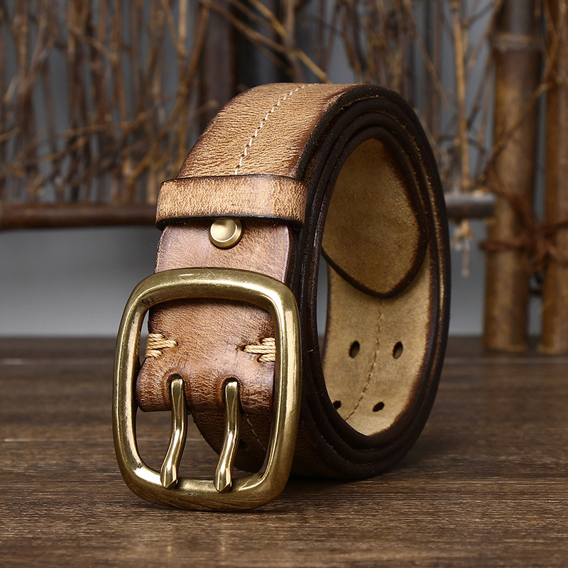 Vintage Double-buckle Genuine Leather Belt 3.8cm B09-KKICO