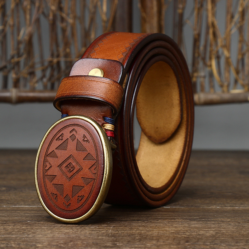 Vintage Laser-engraved Genuine Leather Belt 3.8cm B11