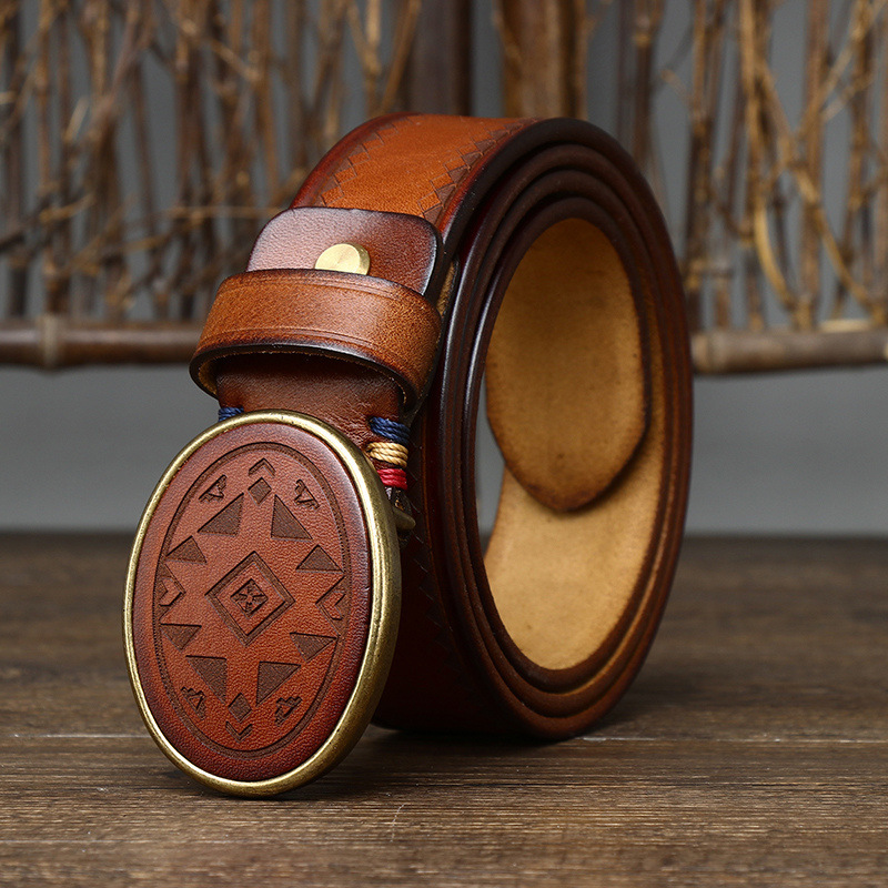 Vintage Laser-engraved Genuine Leather Belt 3.8cm B11