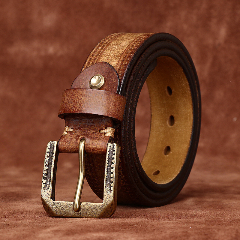 Vintage Embossed Matte Genuine Leather Belt 3.8cm B12