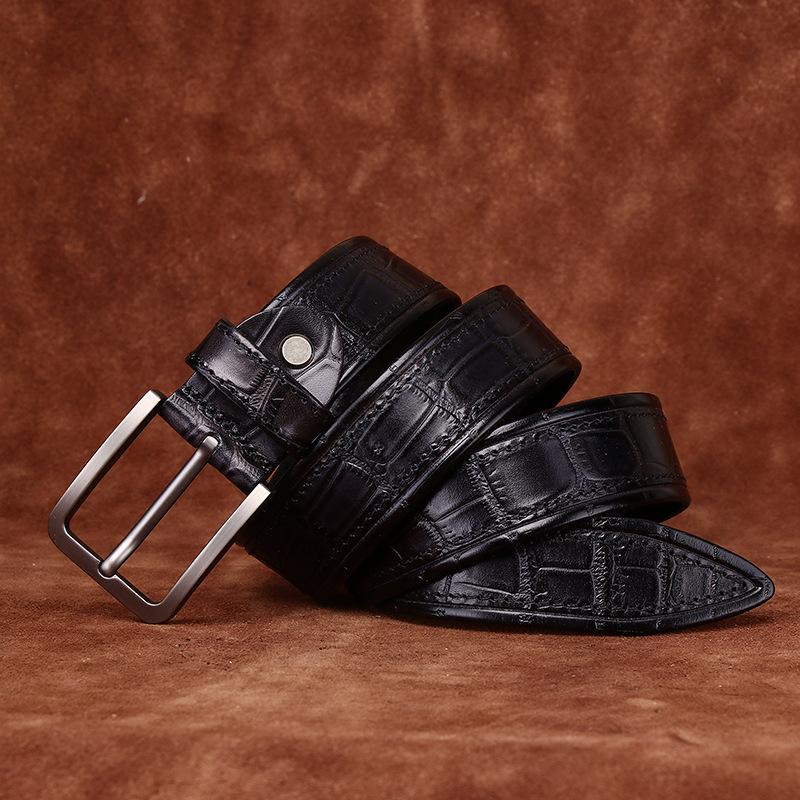 Crocodile Embossed Full-Grain Leather Belt - 3.8CM Wide