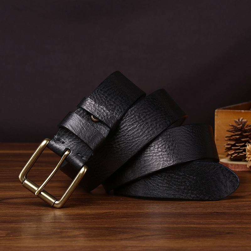 Leather Belt with Brass Buckle – 3.8cm Wide