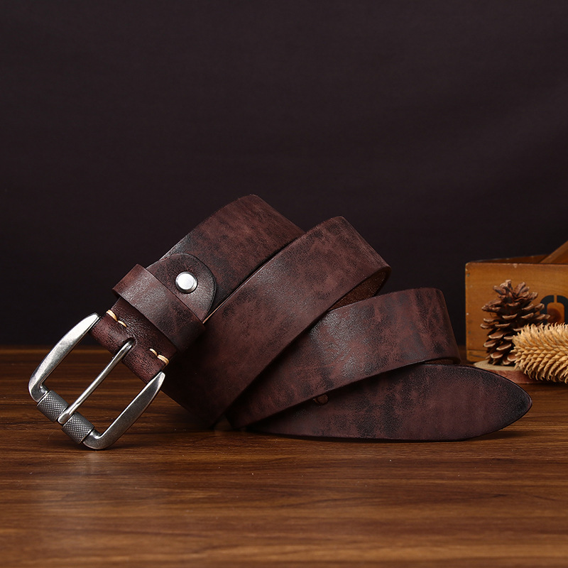 Distressed Leather Belt with Stainless Steel Buckle – 3.8cm Wide