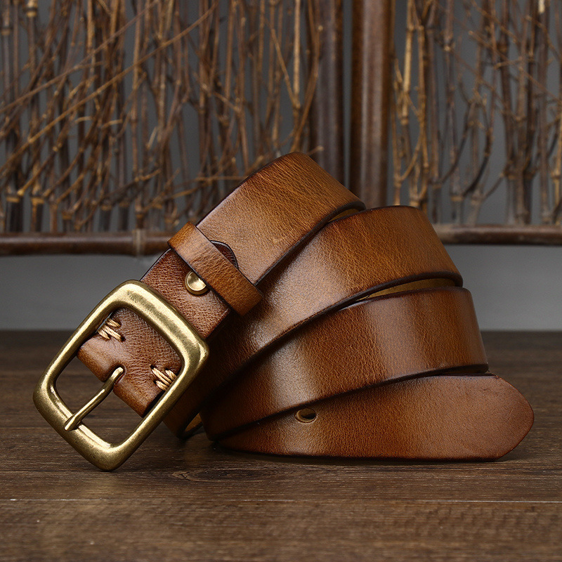 Vintage Leather Belt with Brass Buckle – 3.3cm Wide