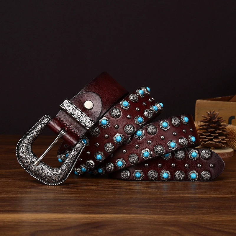 Heritage Western Leather Belt with Engraved Antique Silver-Tone Buckle | 3.8cm Wide