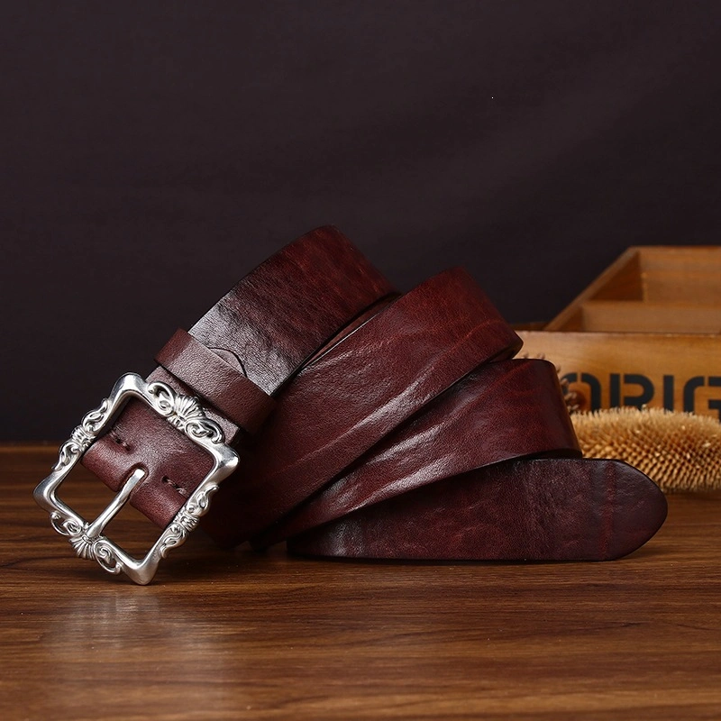 Canyon Scroll Leather Belt with Stainless Steel Pin Buckle | 3.8cm Wide