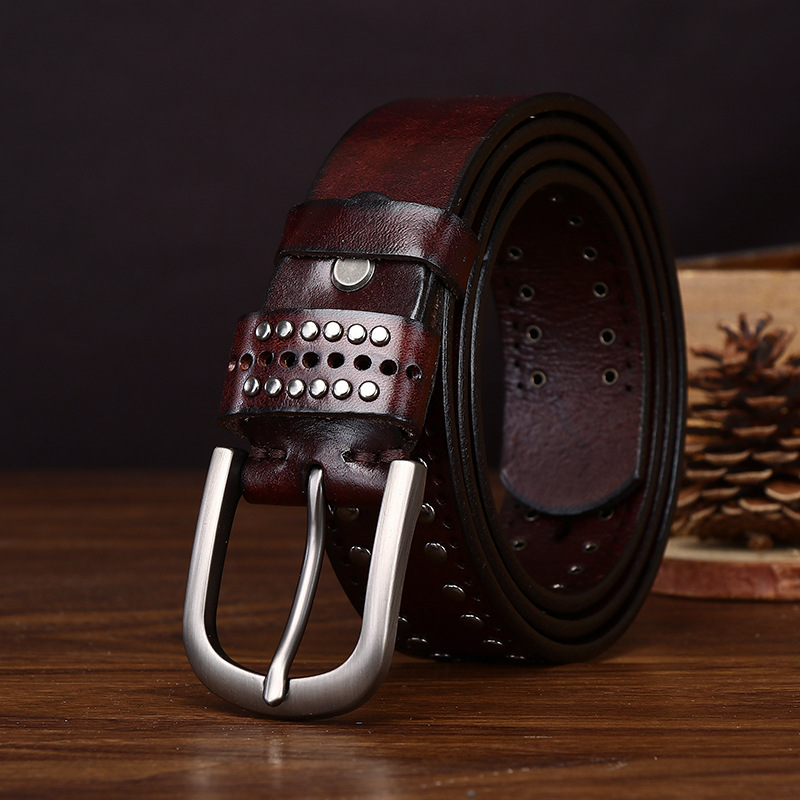 Cowhide Studded Punk Genuine Leather Belt 3.2cm Wide B18