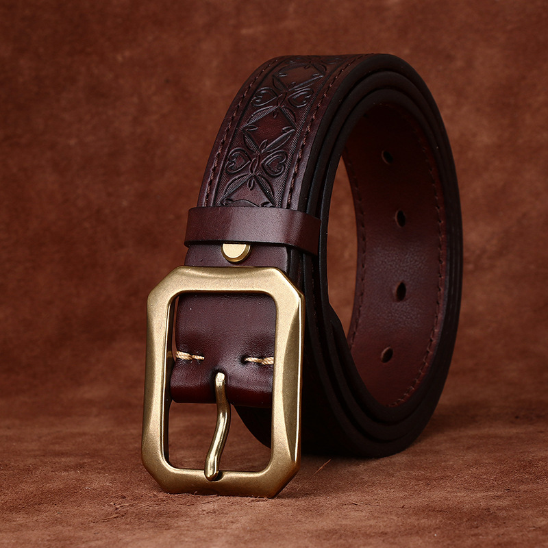 Vintage Embossed Genuine Leather Belt  Reversible 3.8cm Wide B20-KKICO