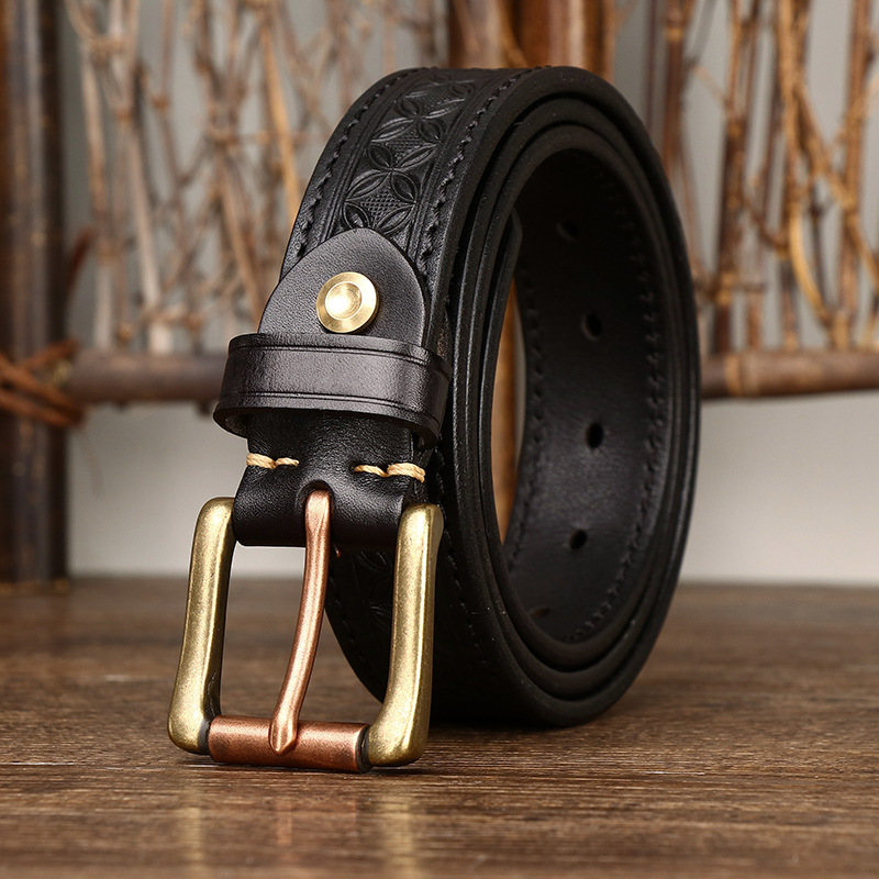 Vintage Four-leaf Clover Embossed Genuine Leather Belt Reversible 3.3cm Wide B21-KKICO