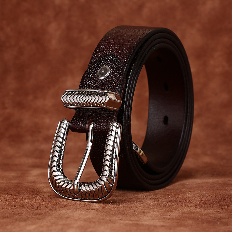 Vintage Lychee-embossed Genuine Leather Belt 2.8cm Wide B27