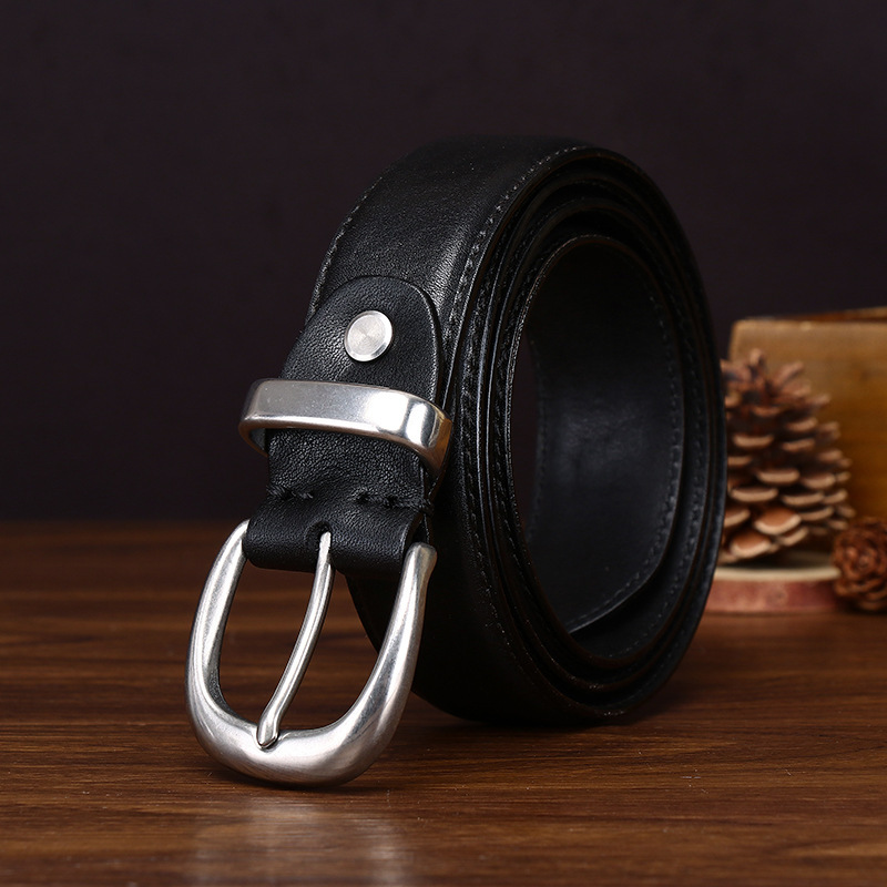 Giovanni Stainless Steel Buckle Leather Belt Wide 3.3CM B33