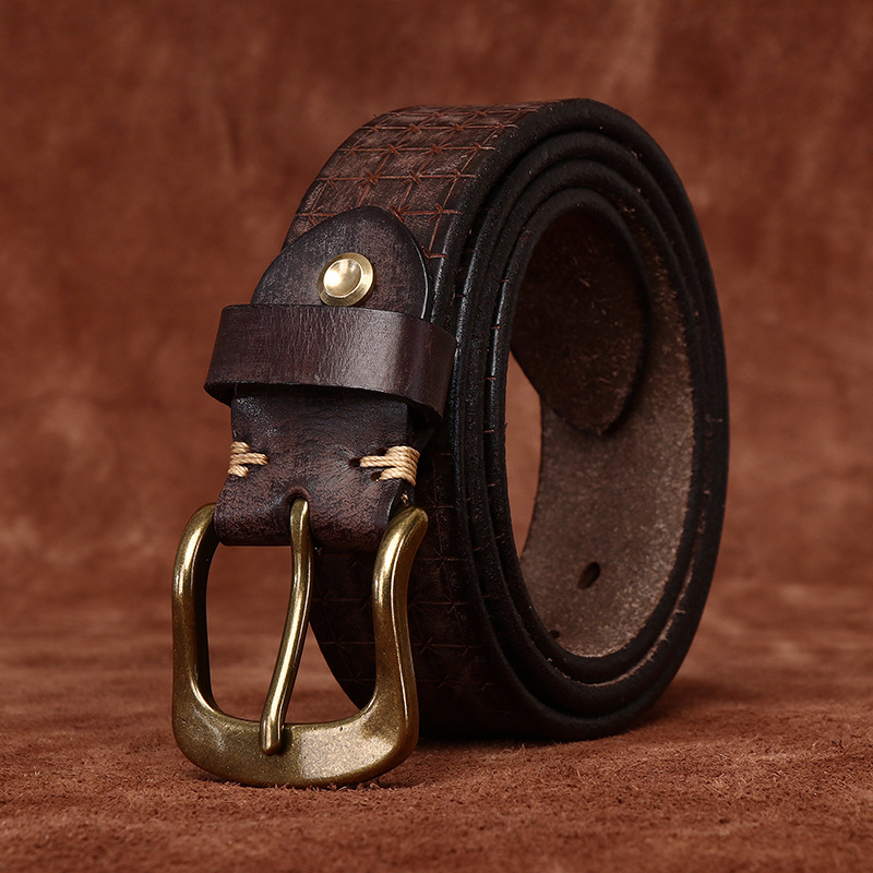 Embossed Vintage Genuine Leather Belt Wide 3.8CM  B35-KKICO