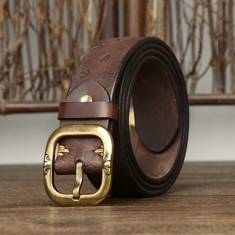 Vintage Embossedl Genuine Leather Belt Wide 3.8CM B40-KKICO