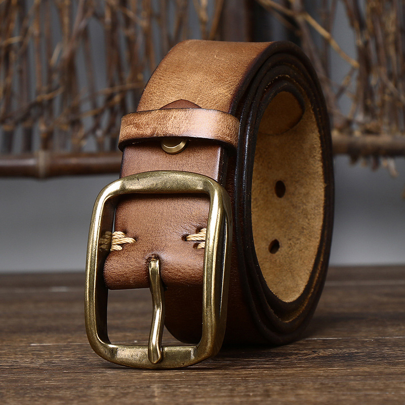 Vintage Pleated Genuine Leather Belt Wide 3.8CM B41-KKICO