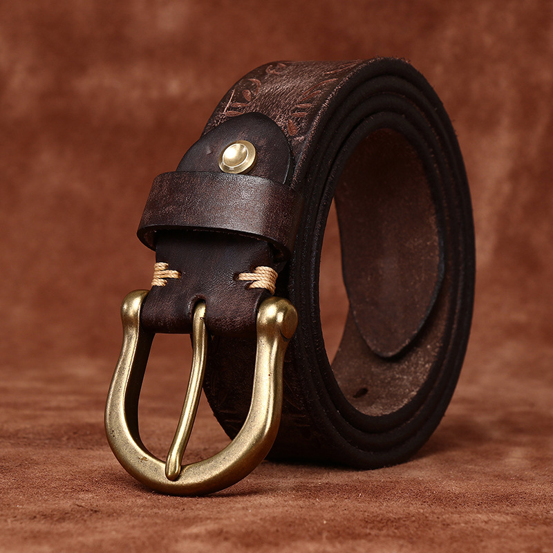 Embossed Vintage Genuine Leather Belt Wide 3.8CM B42-KKICO