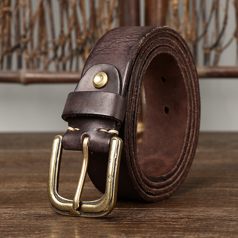 Vintage Engraved Cracked Leather Belt Wide 3.8CM B47-KKICO