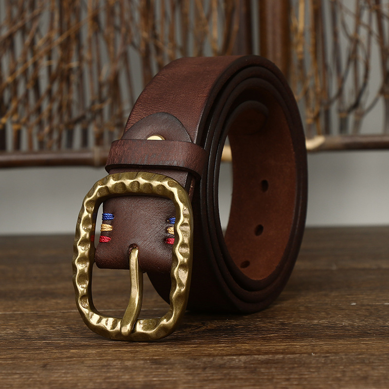 Vintage Brass Buckle Genuine Leather Belt Wide 3.8CM B51-KKICO