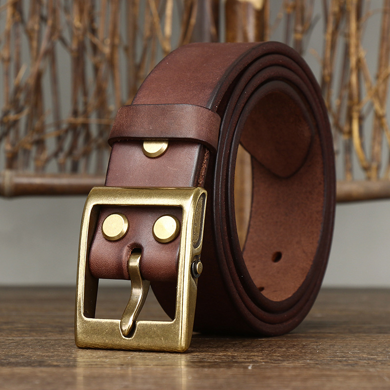 Vintage Brass Buckle Genuine Leather Belt Wide 3.8CM B53-KKICO