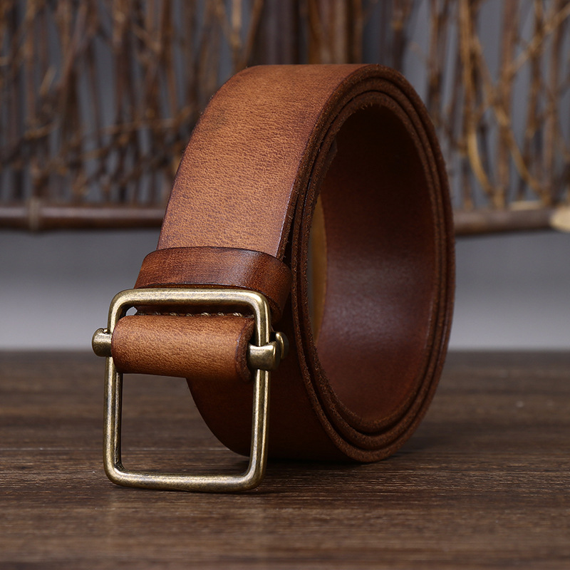 Perforated-free Vintage Genuine Leather Belt Wide 3.8CM B55-KKICO