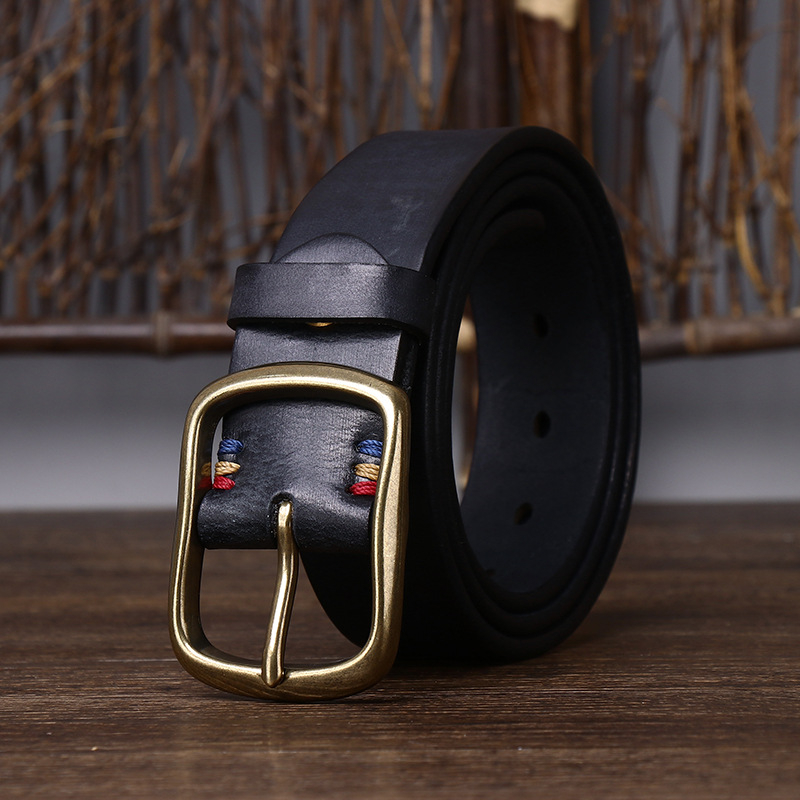 Vintage Brass Buckle Genuine Leather Belt Wide 3.8CM B56-KKICO