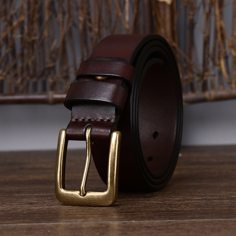 Vintage Brass Buckle Genuine Leather Belt Wide 3.3CM B58-KKICO